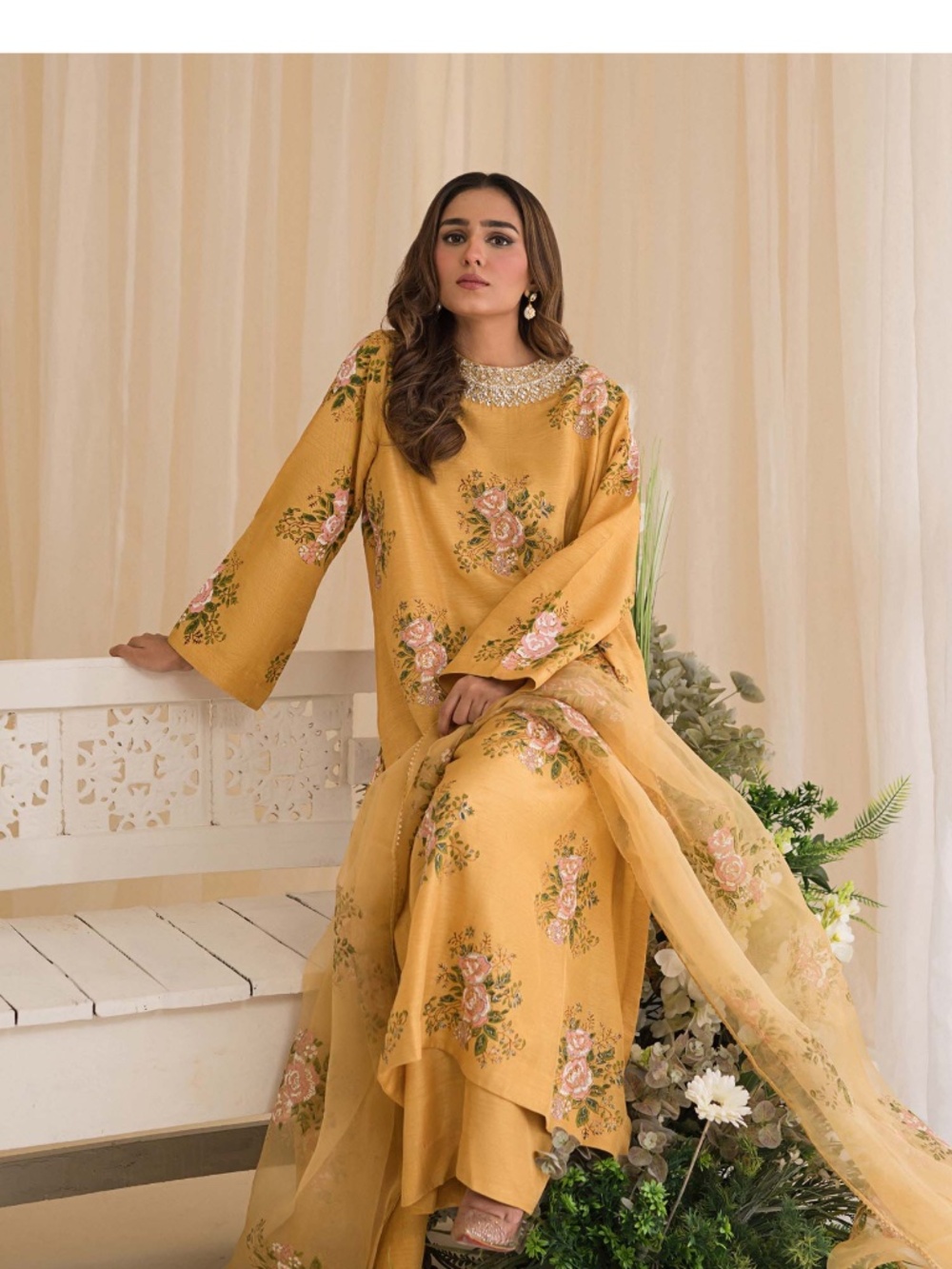 Authentic Sadaf Fawad Khan 3-Piece Raw Silk Floral outfit